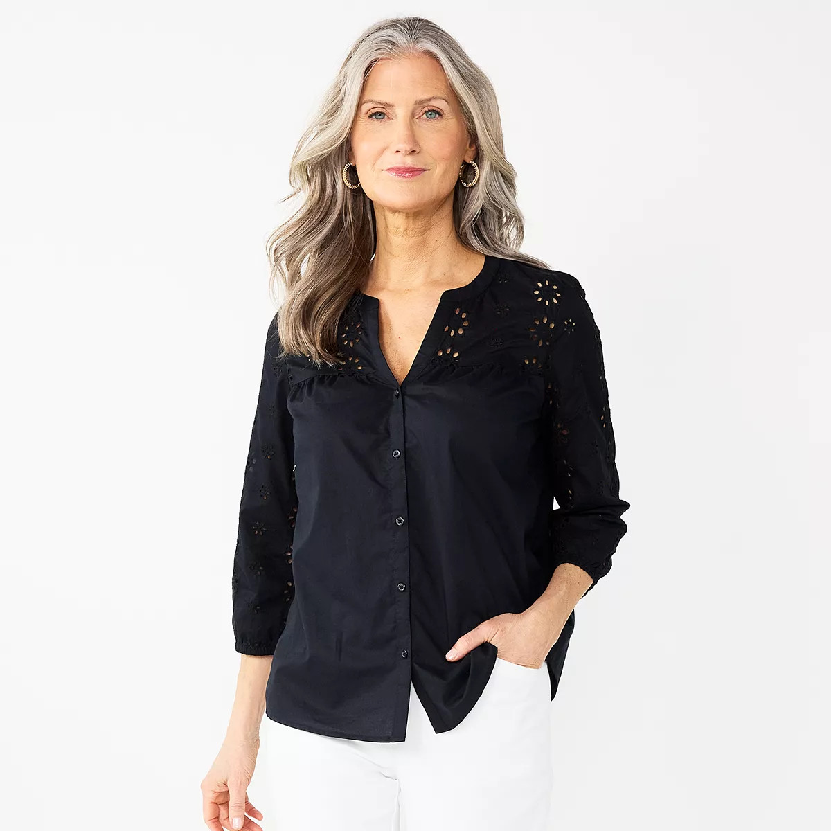Women's Croft & Barrow® Eyelet Button Up Shirt | Kohl's