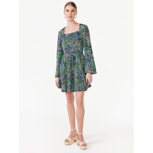 Scoop Women's Square Neck Short Dress, Sizes XS-XXL | Walmart (US)