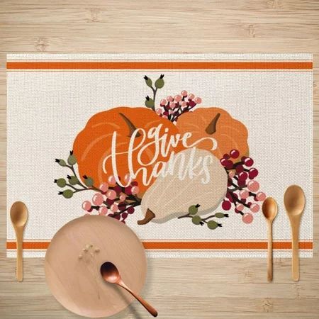 Thanksgiving Placemats Set of 4 Fall Pumpkin Maple Leaves Buffalo Plaid Placemats for Dining Table W | Walmart (US)