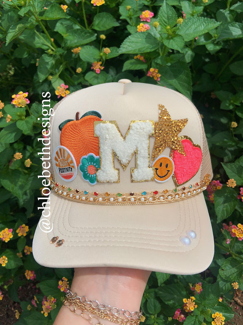 Tan/ Beige Women's Bling Trucker Hat-peach, Initial, Heart, Sunshine, Star, Smiley Face, Flower, ... | Etsy (US)