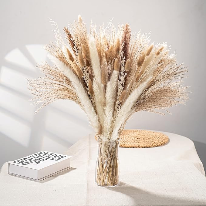 105PCS Natural Pampas Grass Bouquet, Boho Home Decor Bouquet, Phragmites Dried Flowers for Boho H... | Amazon (US)