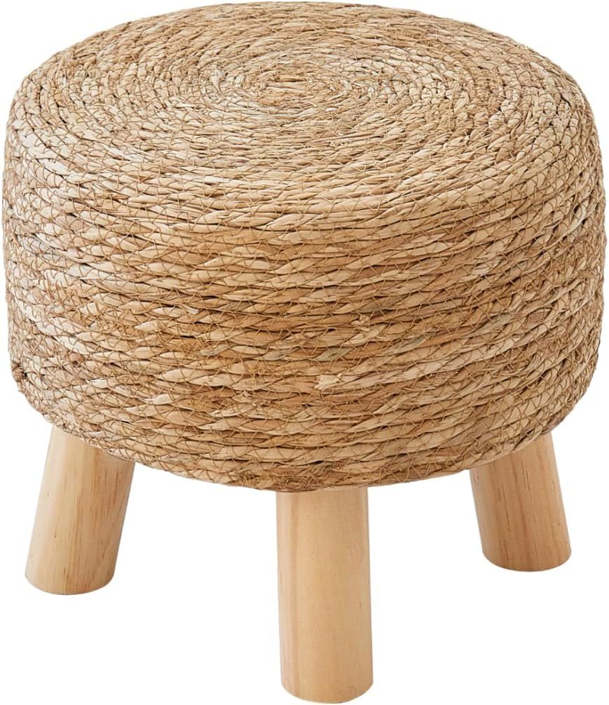 Round Ottoman Natural Seagrass Footstool, Round Footstool with 4 Wood Legs, Hand Woven Round Foot... | Amazon (US)