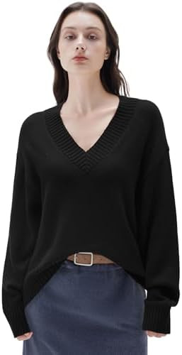 SUUKSESS Women Cashmere Oversized V Neck Pullover Sweaters Long Sleeve Jumpers | Amazon (US)