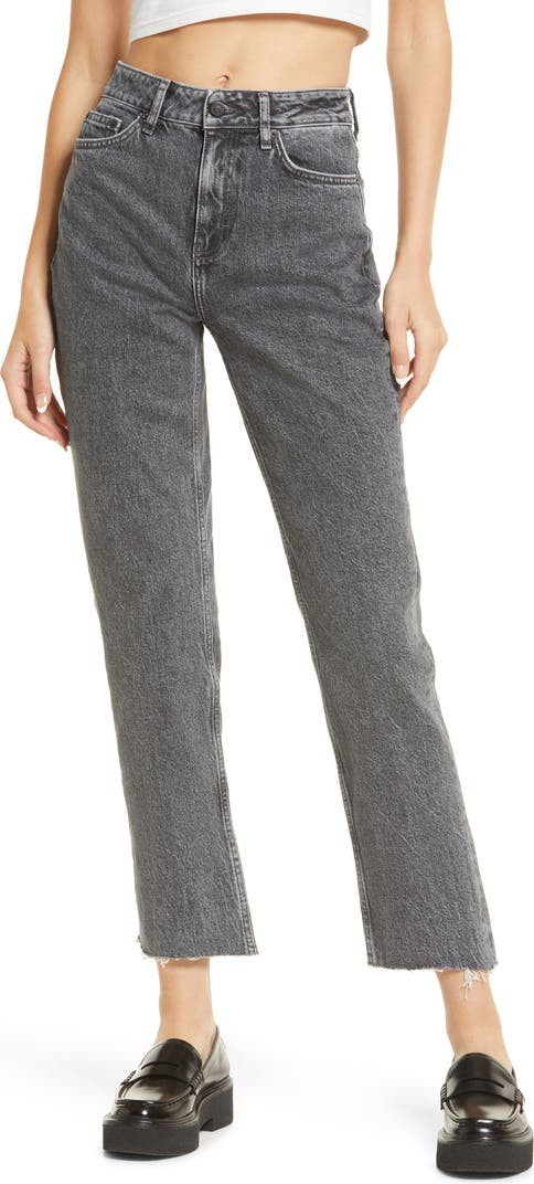 High Waist Raw Hem Straight Leg Jeans | Nordstrom | Nordstrom