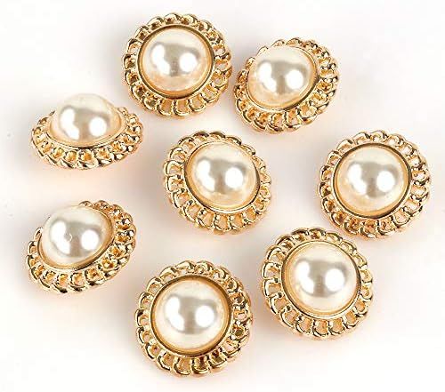 XinRui 8 Pcs Premium Electroplated Metal Gold Tone Buttons with Austrialia Pearl (Gold C) | Amazon (US)