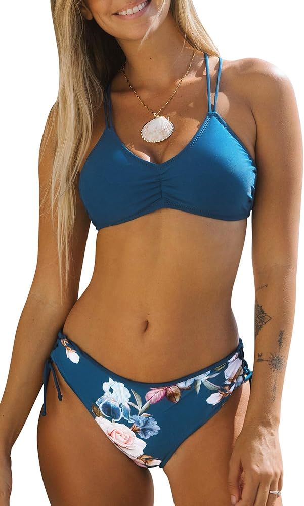 CUPSHE Women Back Braided Straps Bikini Sets Reversible Bottom Strappy Lace Up 2 Piece Swimsuits | Amazon (US)