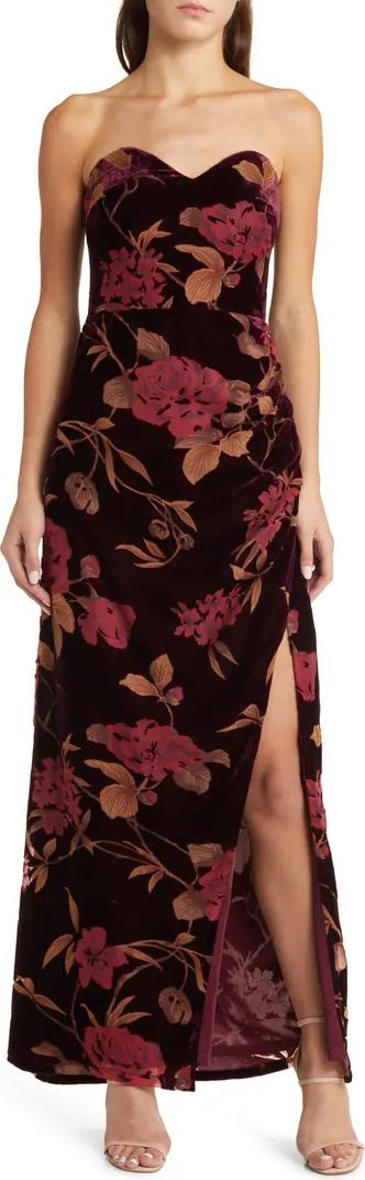 Exquisite Floral Velvet Burnout Strapless Gown | Nordstrom