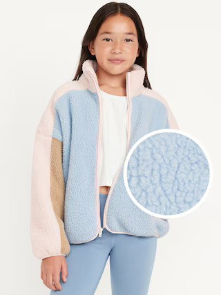 Oversized Color-Block Sherpa Zip Jacket for Girls | Old Navy (US)