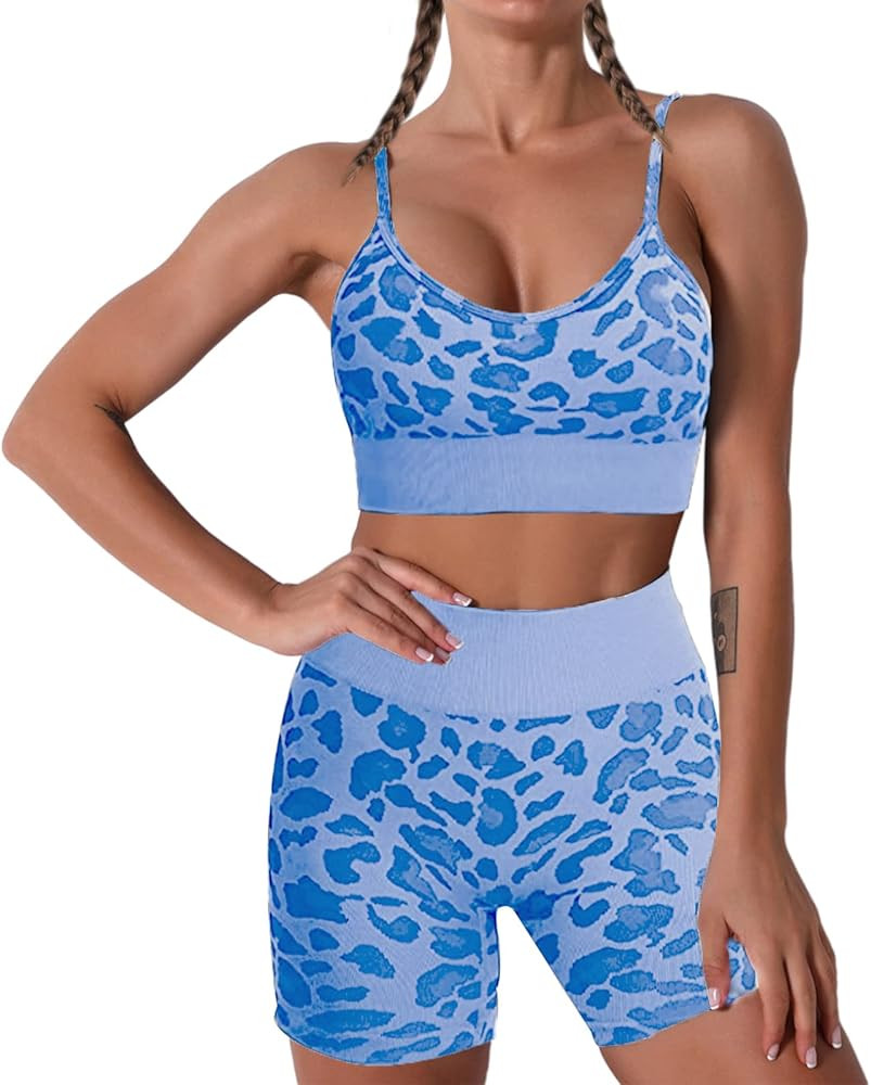 Women Seamless Yoga Set 2 Piece Workout Sport Bra with High Waist Shorts Legging Outfit Tracksuit... | Amazon (US)