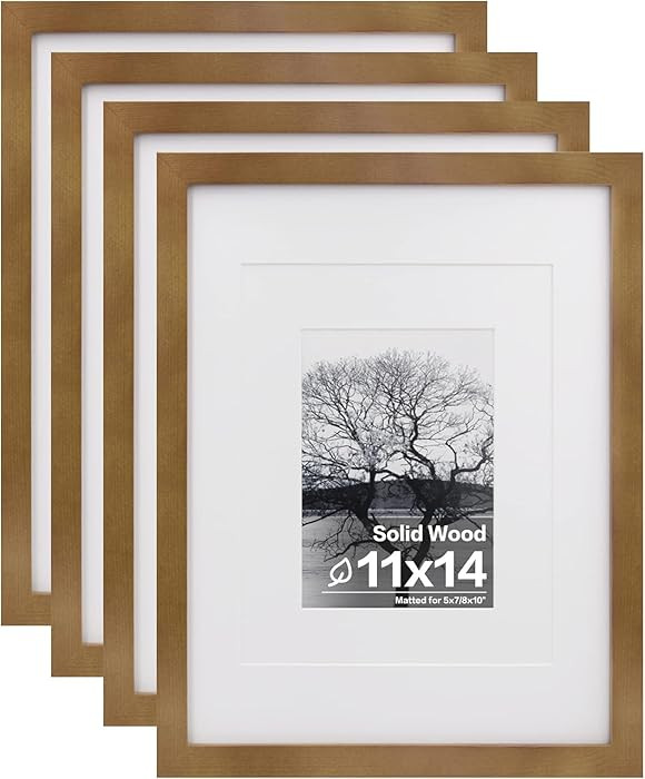 Egofine 11x14 Picture Frames 4 Pack Display Pictures 5x7/8x10 with Mat or 11x14 Without Mat Made ... | Amazon (US)