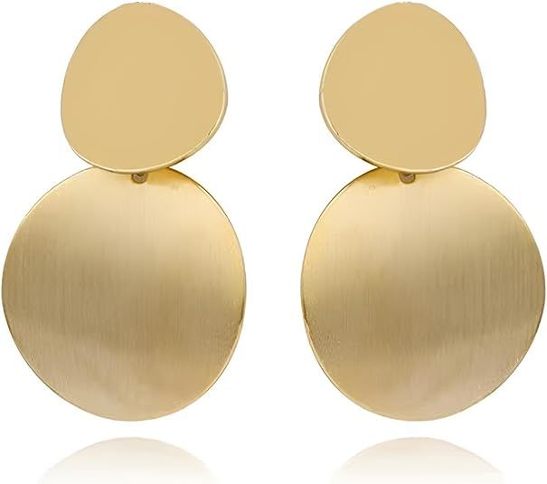 Gold Silver Round Disc Dangle Earrings Minimalist Circle Geometric Statement Drop Earrings for Wo... | Amazon (US)