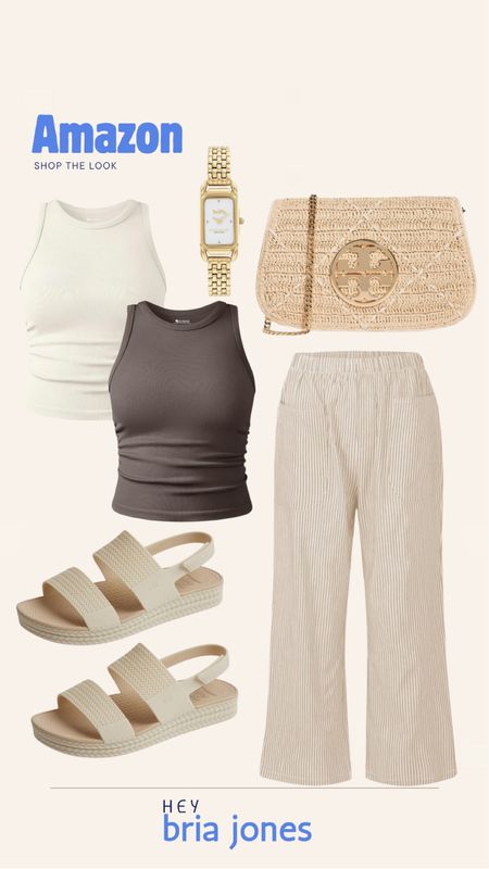 Amazon shop the look! 

Casual outfit, vacation style, summer, pants, sandals, tops, bag, purse, gold watch 

#LTKShoeCrush #LTKStyleTip #LTKItBag
