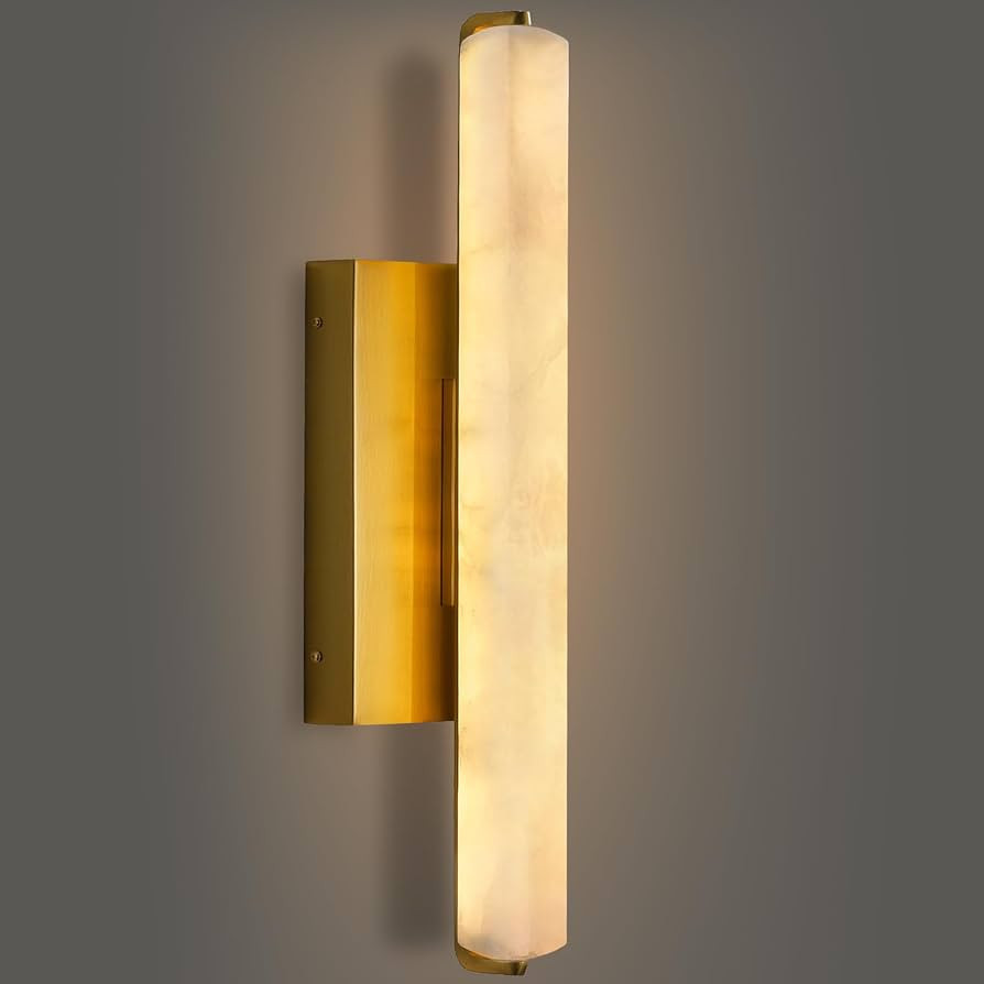 Alabaster Wall Sconces, 15in Brass Alabaster Sconce, Modern Spanish Natural Marble Sconces Lights... | Amazon (US)