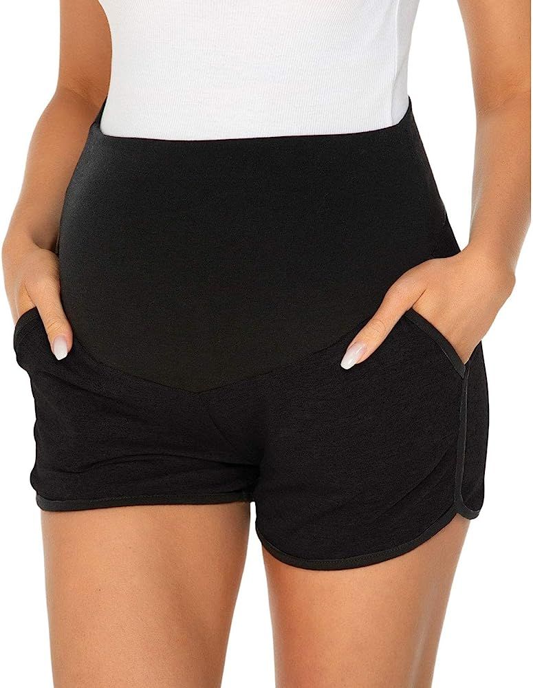 Love2Mi Women's Maternity Shorts Over Bump Casual Elastic Waist Stretchy Pregnancy Pants with Poc... | Amazon (US)