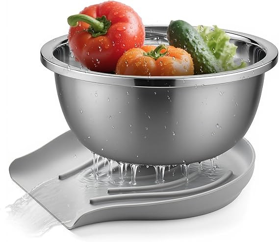 304 Stainless Steel Colander with Self-Draining Base, Goldusk 5QT Food-Grade Silicone Base Large ... | Amazon (US)