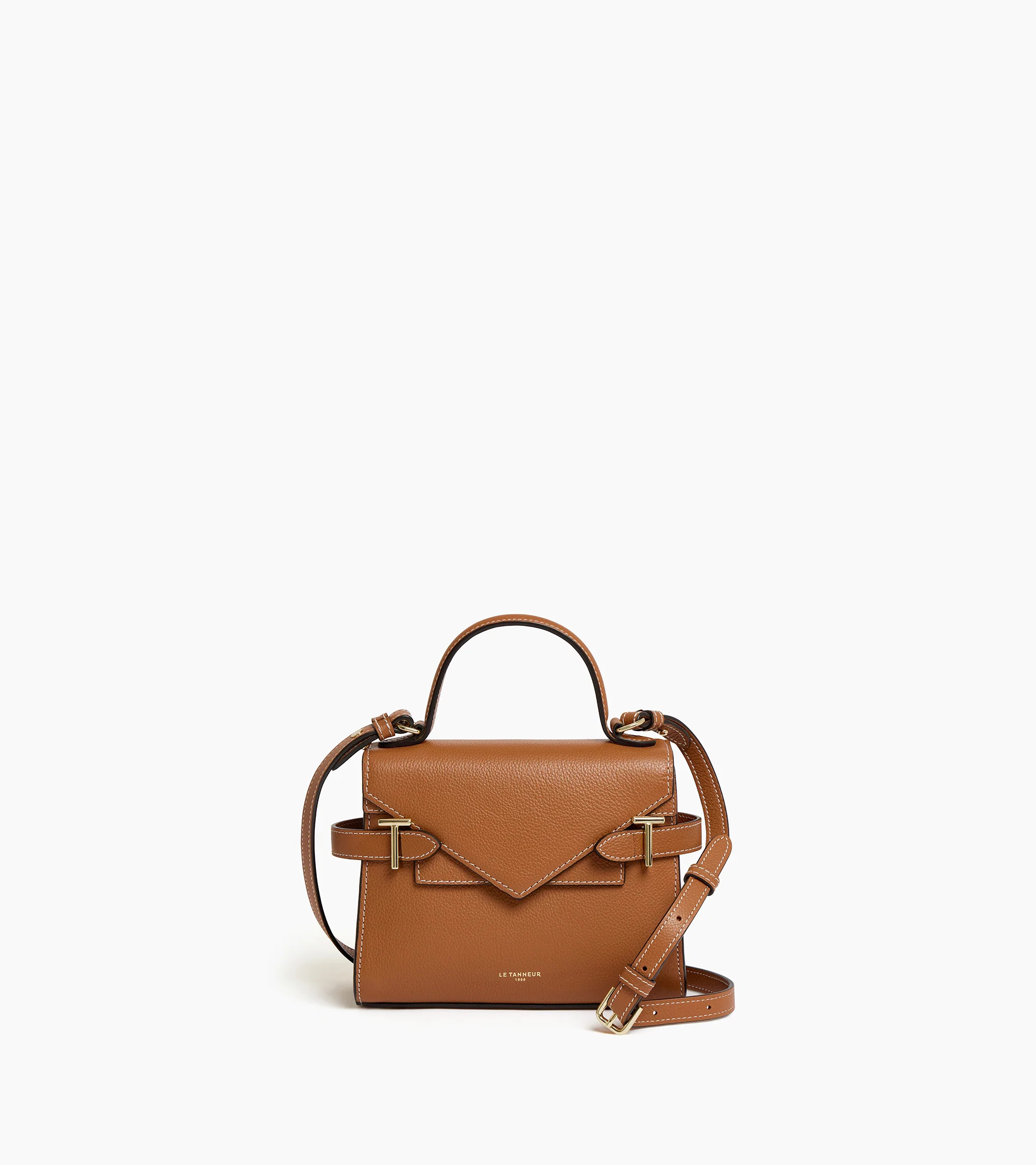 Emilie small grained leather double flap handbag | Le Tanneur