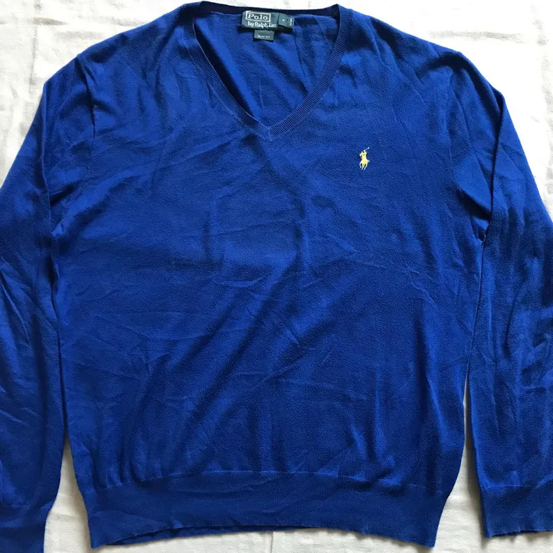Polo Ralph Lauren Men's Blue Light Pullover V-neck Sweater Size Large EU - Etsy Canada | Etsy (US)
