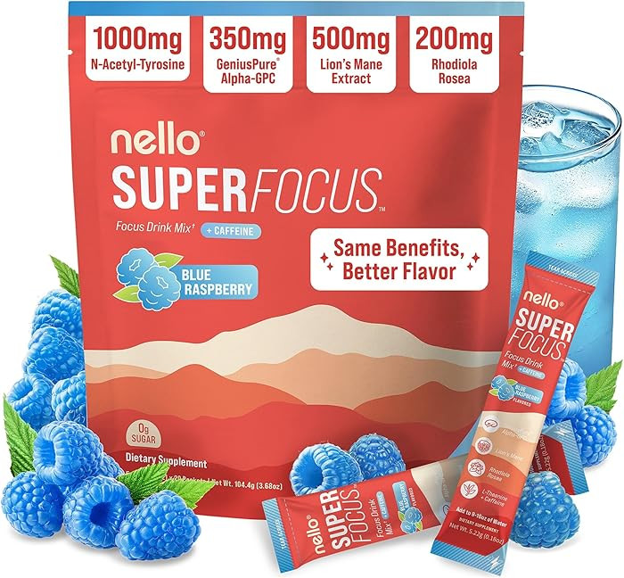 Nello Superfocus – Nootropic Focus Drink Mix for Productivity, Caffeine, L-Theanine, Rhodiola R... | Amazon (US)