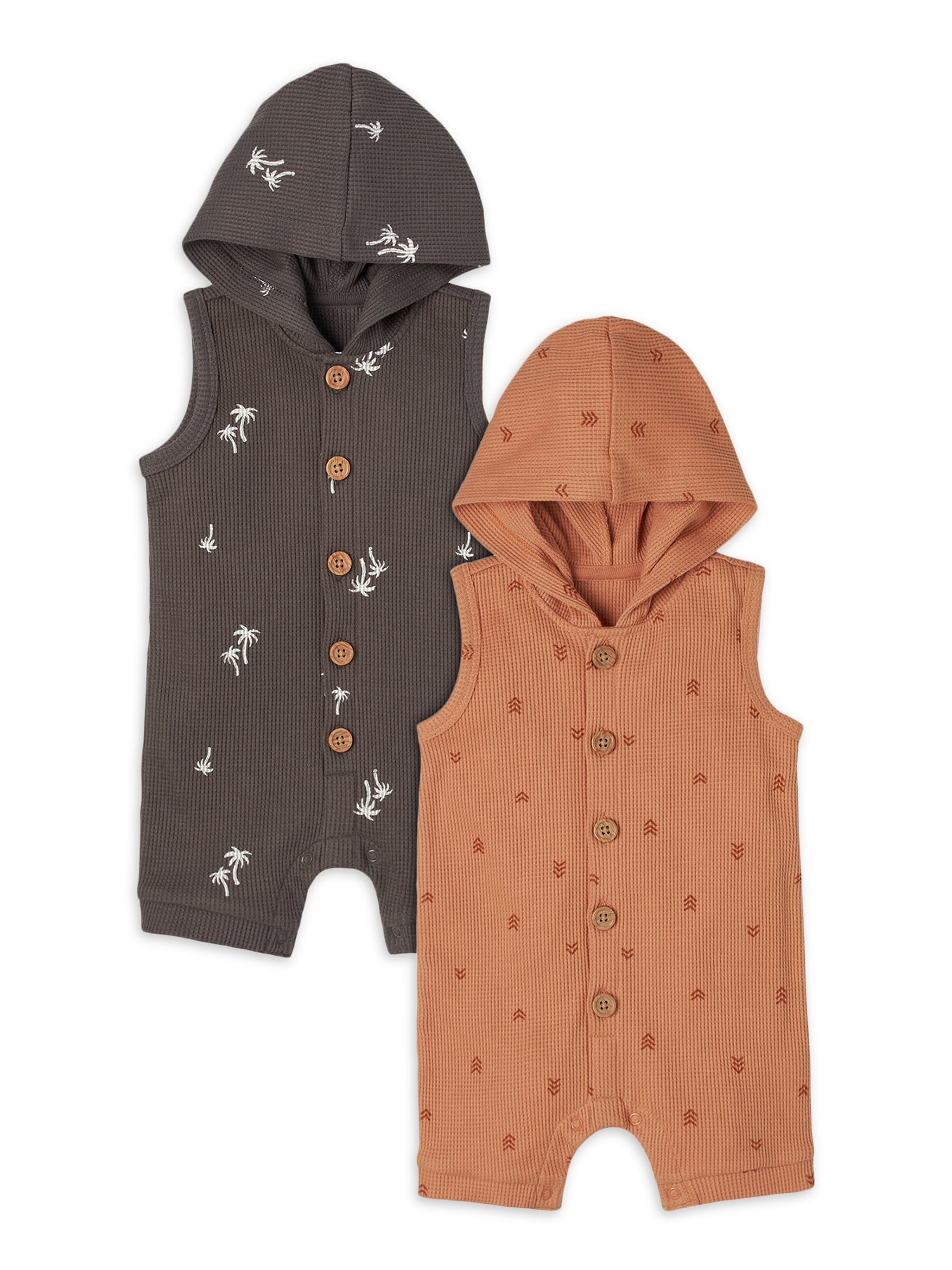 Modern MomentsModern Moments by Gerber Baby Boy Waffle Rompers with Hood, 2-Pack (0/3 Months - 24... | Walmart (US)
