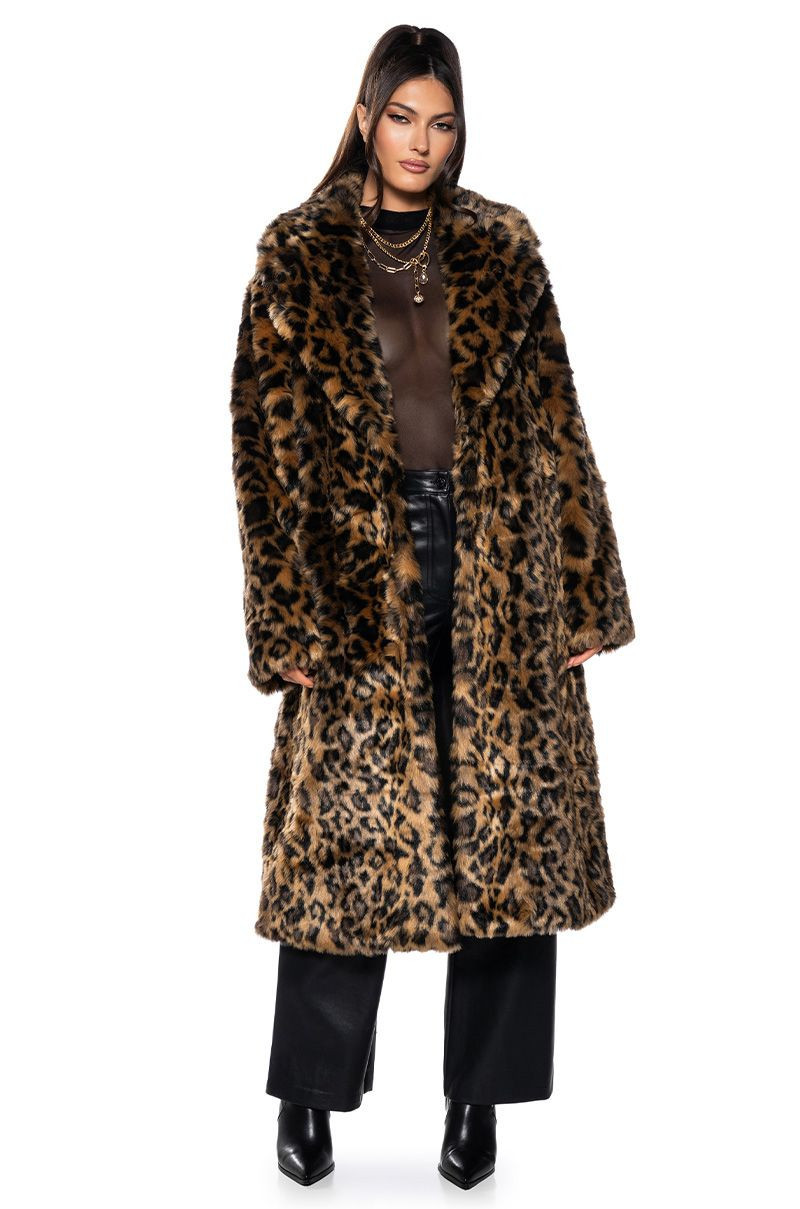 CATTY FAUX FUR LEOPARD COAT | AKIRA