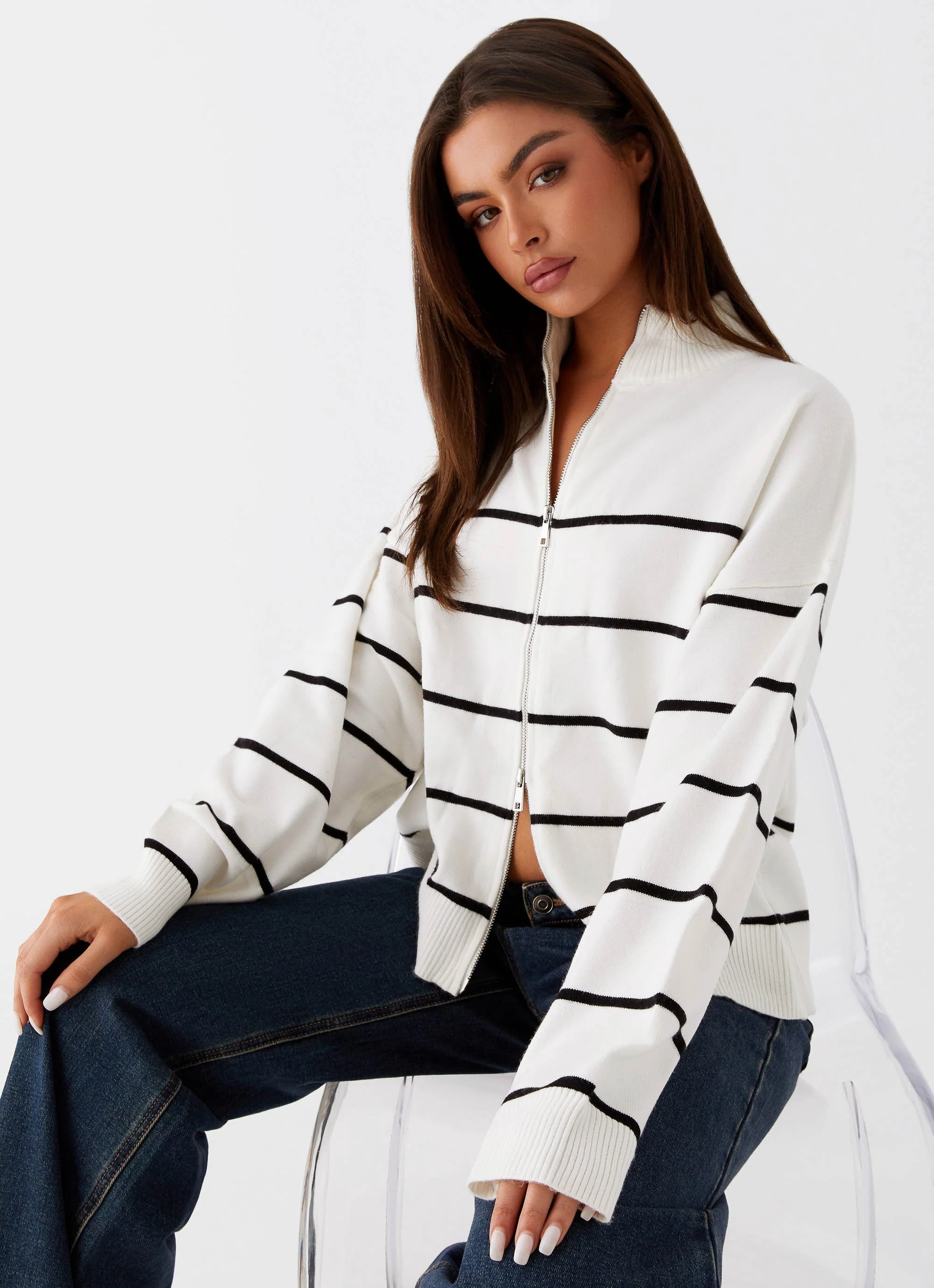 Kimmy Oversized Knit Cardigan - Ivory Stripe | Peppermayo (Global)