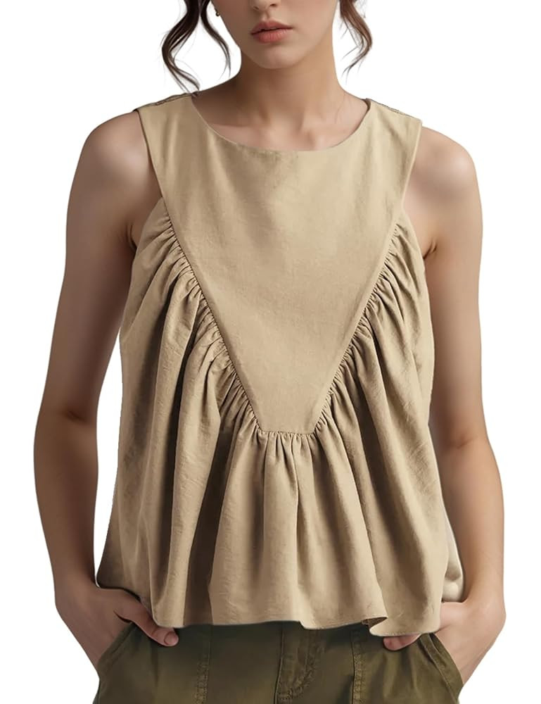 Arssm Women Peplum Babydoll Tank Tops Summer Shirred Swing Sleeveless Loose Fit Shirts Flowy Casu... | Amazon (US)