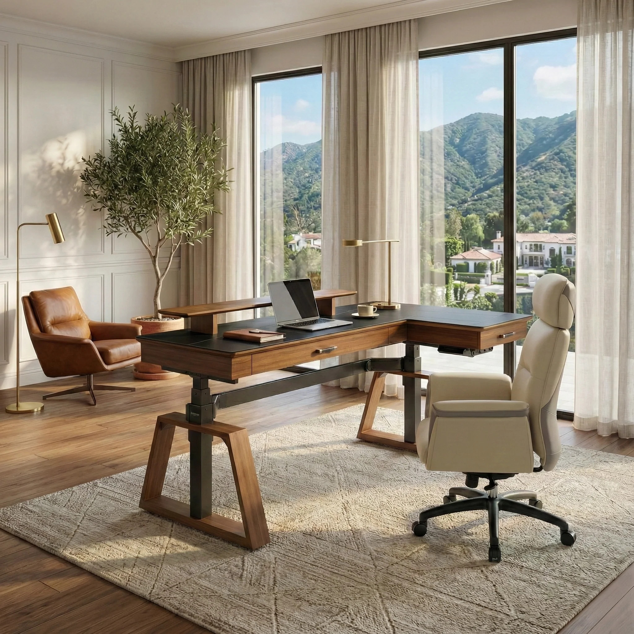 Executive Office Set:  Ark Standing Desk & Premium Executive Chair - Ark+Royal / Right Side | Eureka Ergonomic