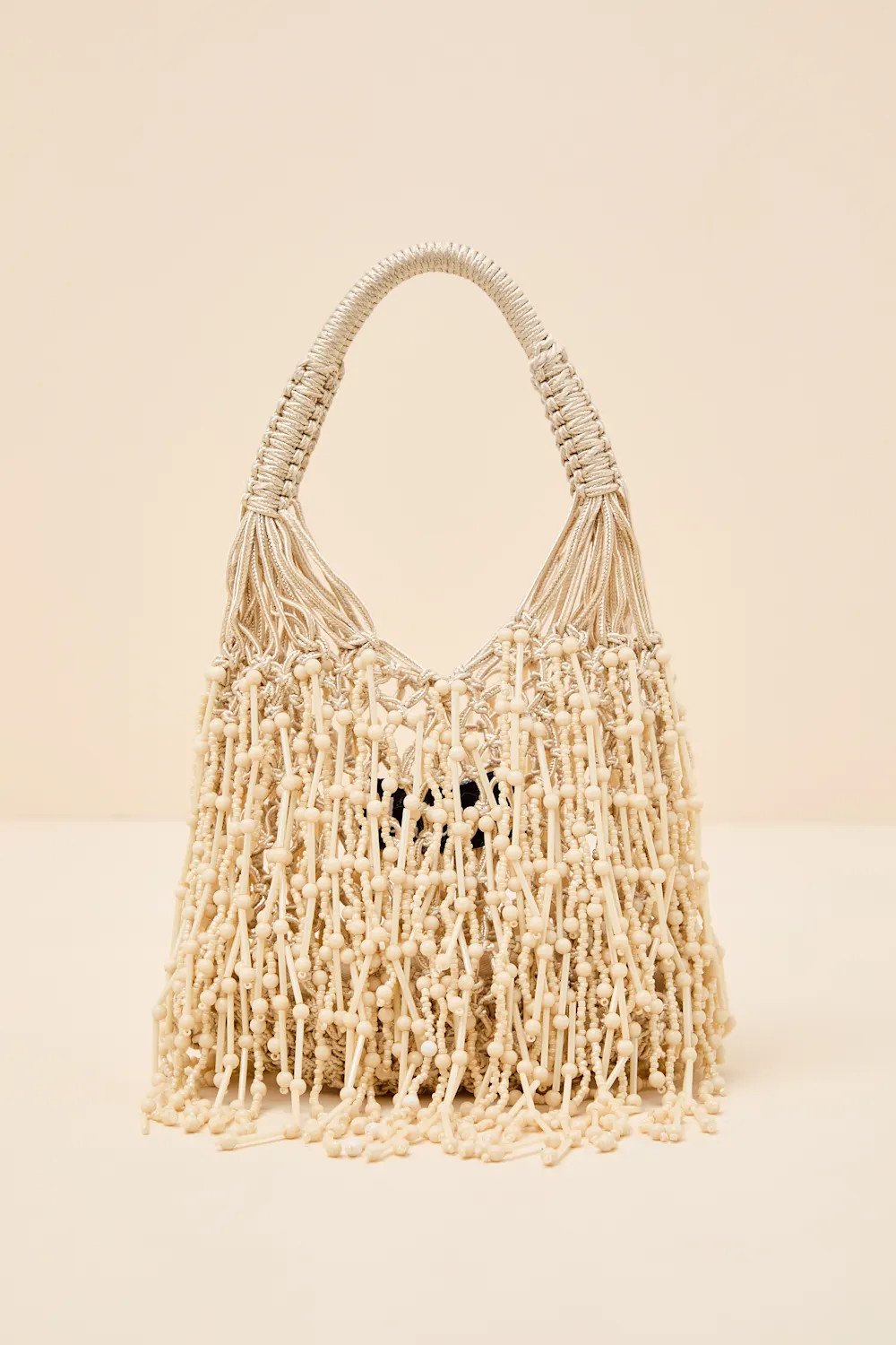 Amalla Beige Woven Beaded Fringe Handbag | Lulus