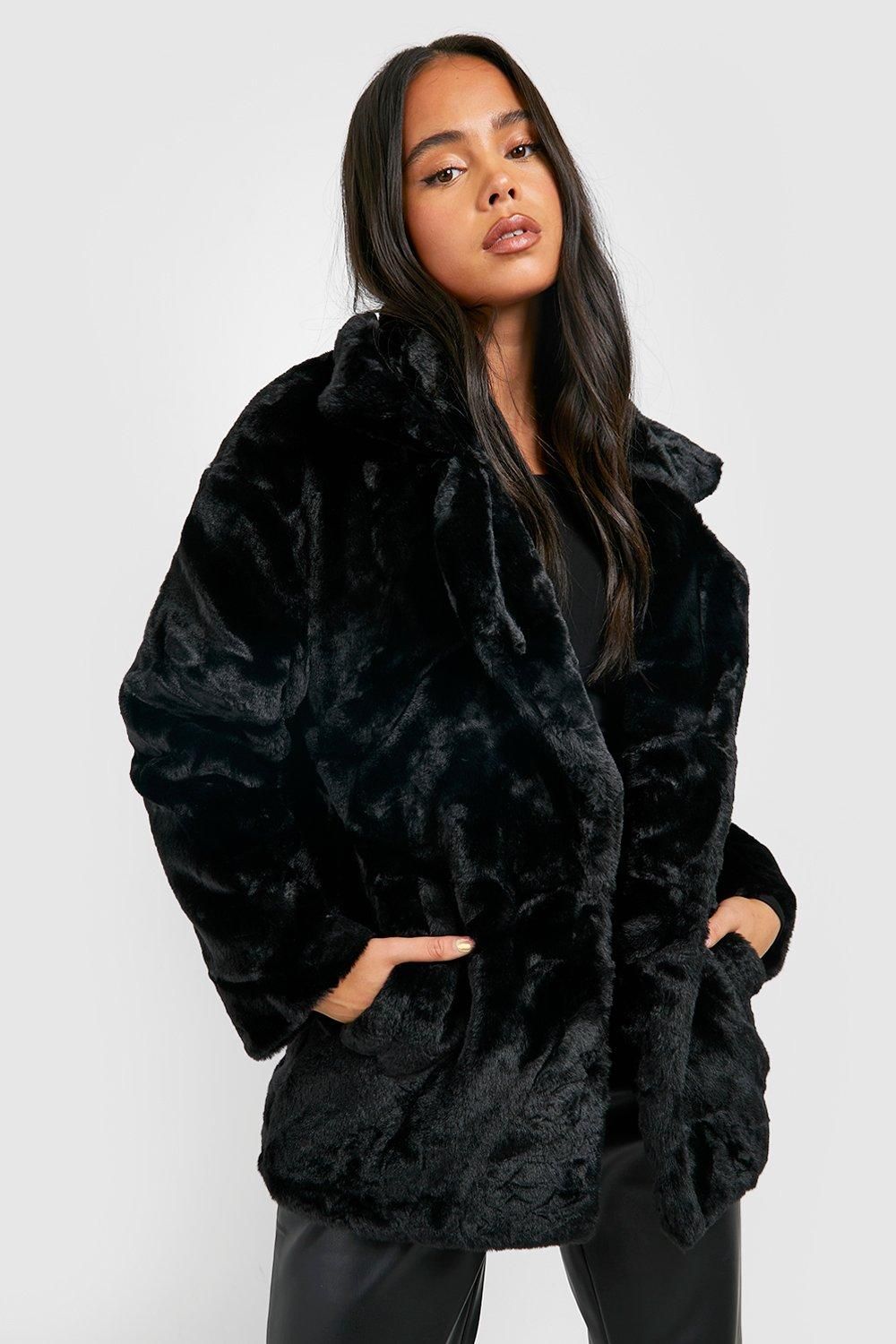 Womens Petite Oversized Collar Luxe Faux Fur Coat - Black - 0 | Boohoo.com (US & CA)