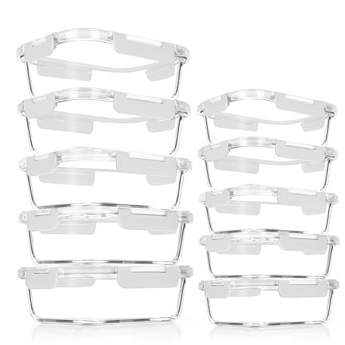 VERONES 10Pack Glass Meal Prep Containers, Airtight Glass Lunch Containers,Stackable Food Storage Containers Set with Lids,Exclusive of BPA, for Microwave,Oven, Freezer&Dishwasher Friendly,White | Amazon (US)
