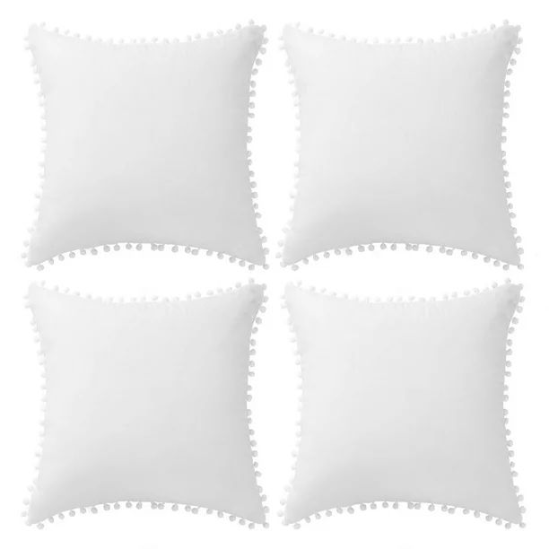 Unique Bargains 4-Piece Velvet Poms Decor Throw Pillow Cover White 16" x 16" | Walmart (US)