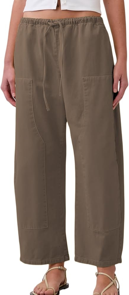 Ainangua Womens Double Knee Barrel Pants Elastic Waist Palazzo Pants | Amazon (US)