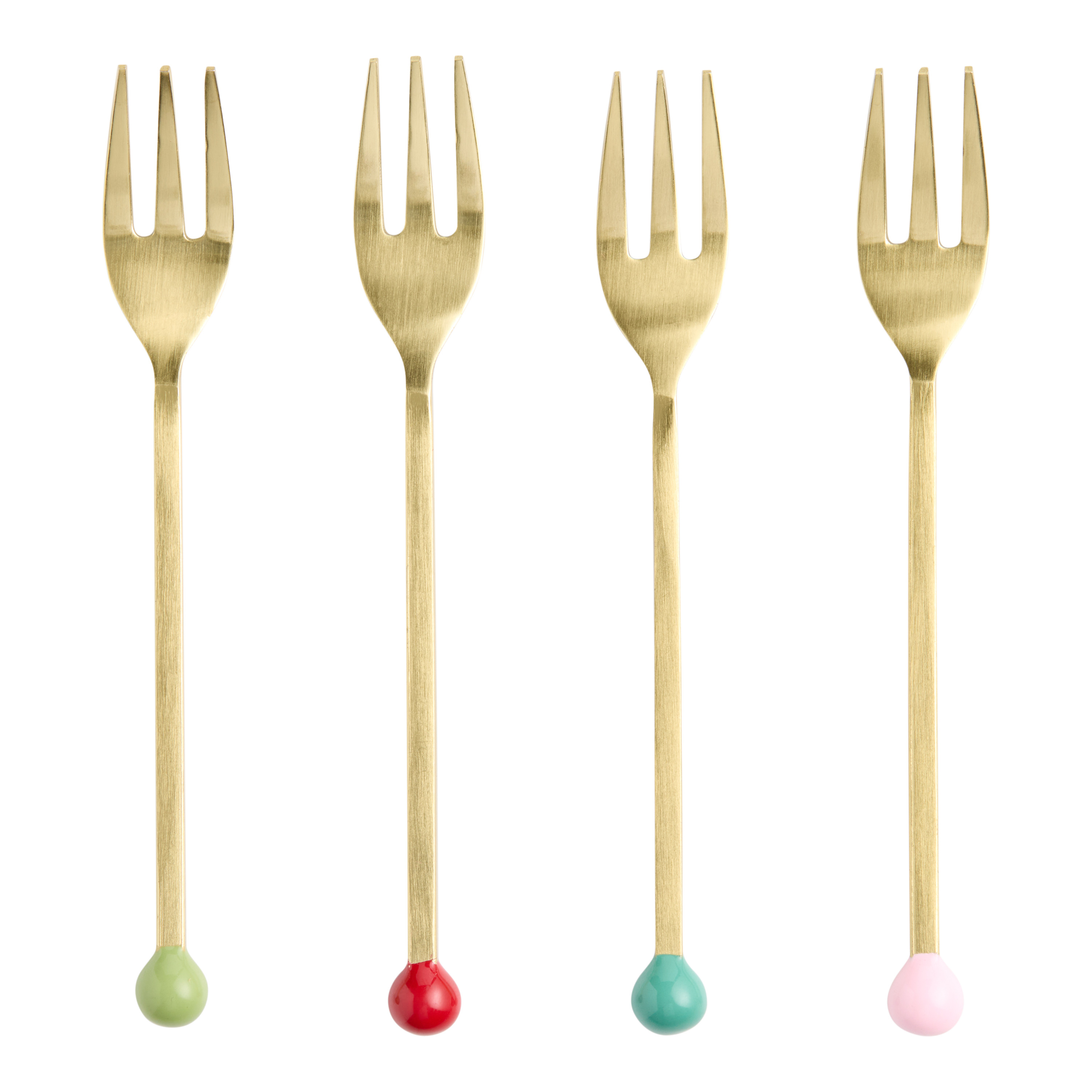 Gold Stainless Steel and Multicolor Resin Cocktail Forks 4 Pack | World Market