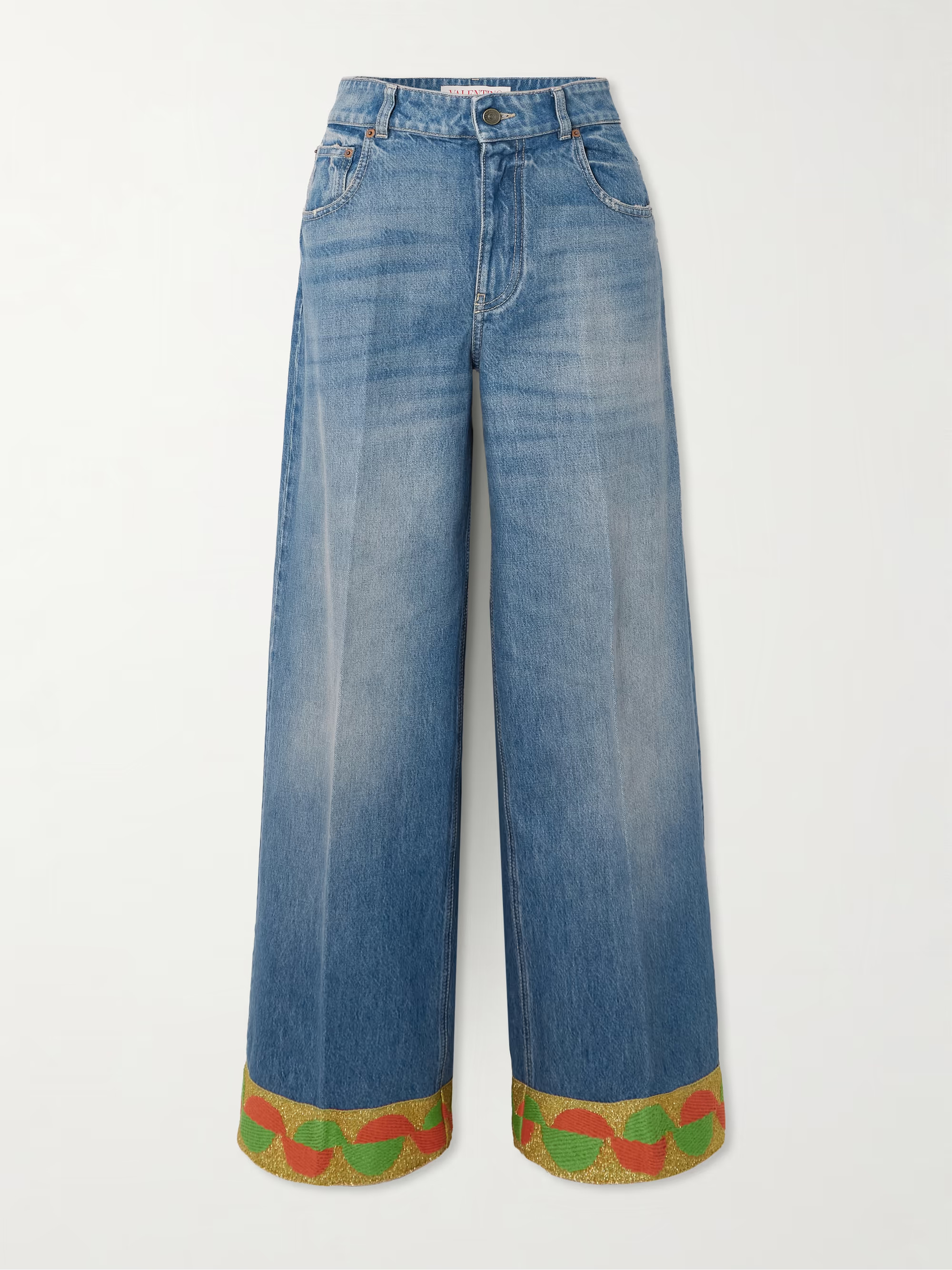 Metallic jacquard-trimmed high-rise wide-leg jeans | NET-A-PORTER (US)