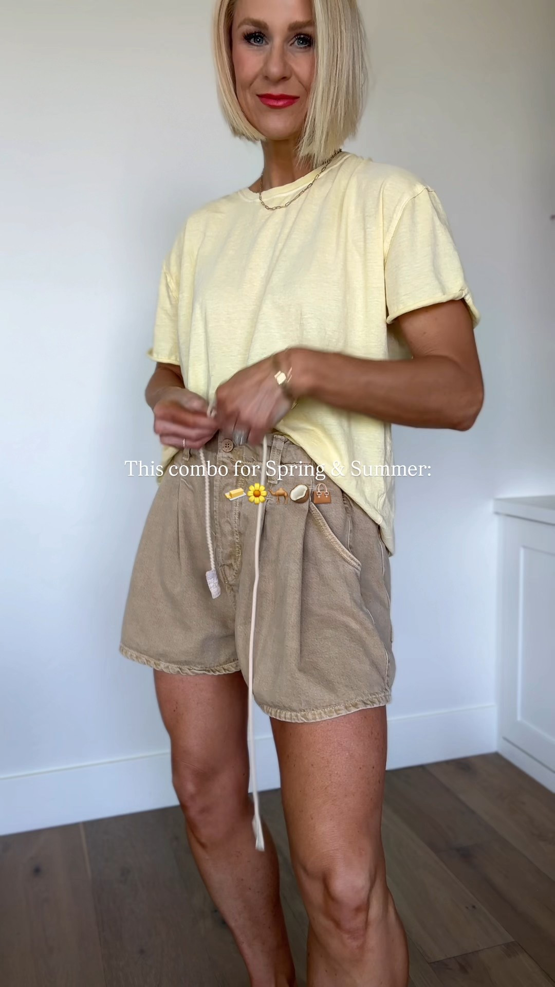 Loving this happy and warm color combo for Spring & Summer!💫🐪
👉🏼THIS 🧈color t shirt will sell out, so be sure and grab it! These shorts have so many fun (& flattering) details plus endless styling options! The drawstring and cinched waist are my favorite. Loose leg opening for ease & comfort + the “A” shape silhouette we look for when choosing shorts.😉
Sizing~
T-shirt: size down, I’m wearing a small 
Shorts: size down, also wearing a small 

#LTKStyleTip #LTKFestival #LTKTravel