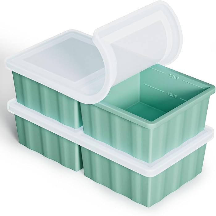 Silicone Freezer Tray for Soup Ice Cubes: 2-Cup Freezing Tray with Lid for Meal Prep - 2Pack Sili... | Amazon (US)