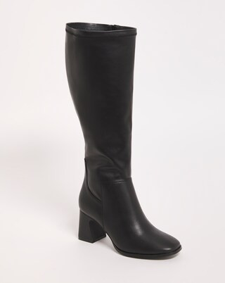 Brigid Stretch Heeled Boots Ex Wide Fit Curvy Plus Calf | Simply Be (UK)