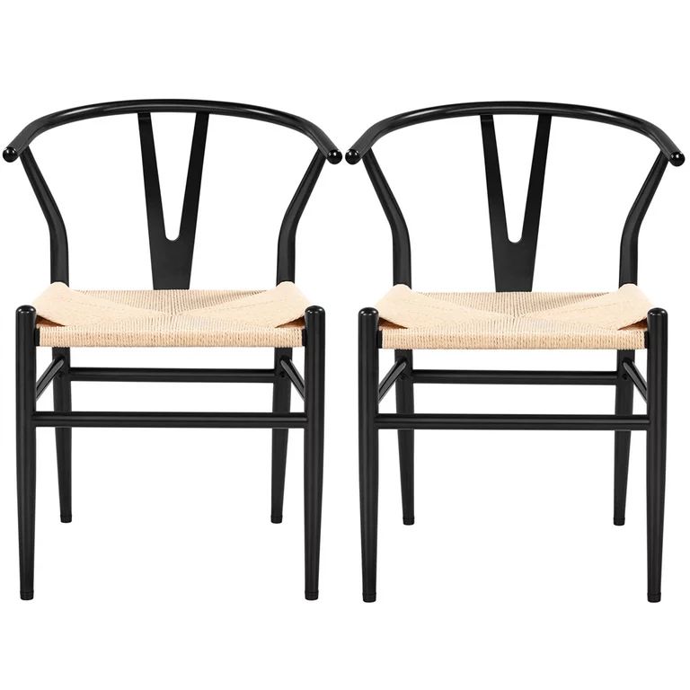 Alden Design Mid-Century Metal Dining Chairs with Woven Hemp Seat, Set of 2, Black - Walmart.com | Walmart (US)