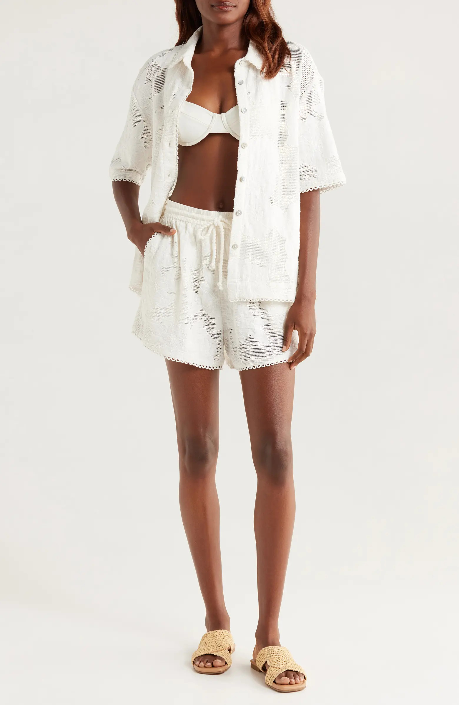 White Flower Linen Cover-Up Shirt | Nordstrom