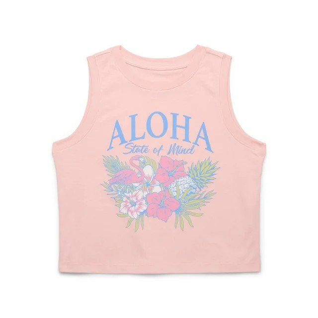 Wonder Nation Girls Aloha State of Mind Graphic Crew Neck Tank Top, Sizes 4-18 & Plus | Walmart (US)
