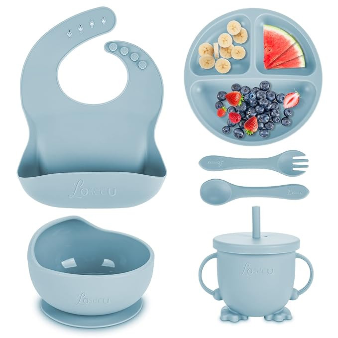 Silicone Baby Feeding Set|Baby Led Weaning Supplies Set|Suction Baby Plate Bowl Set with Bib Spoo... | Amazon (US)