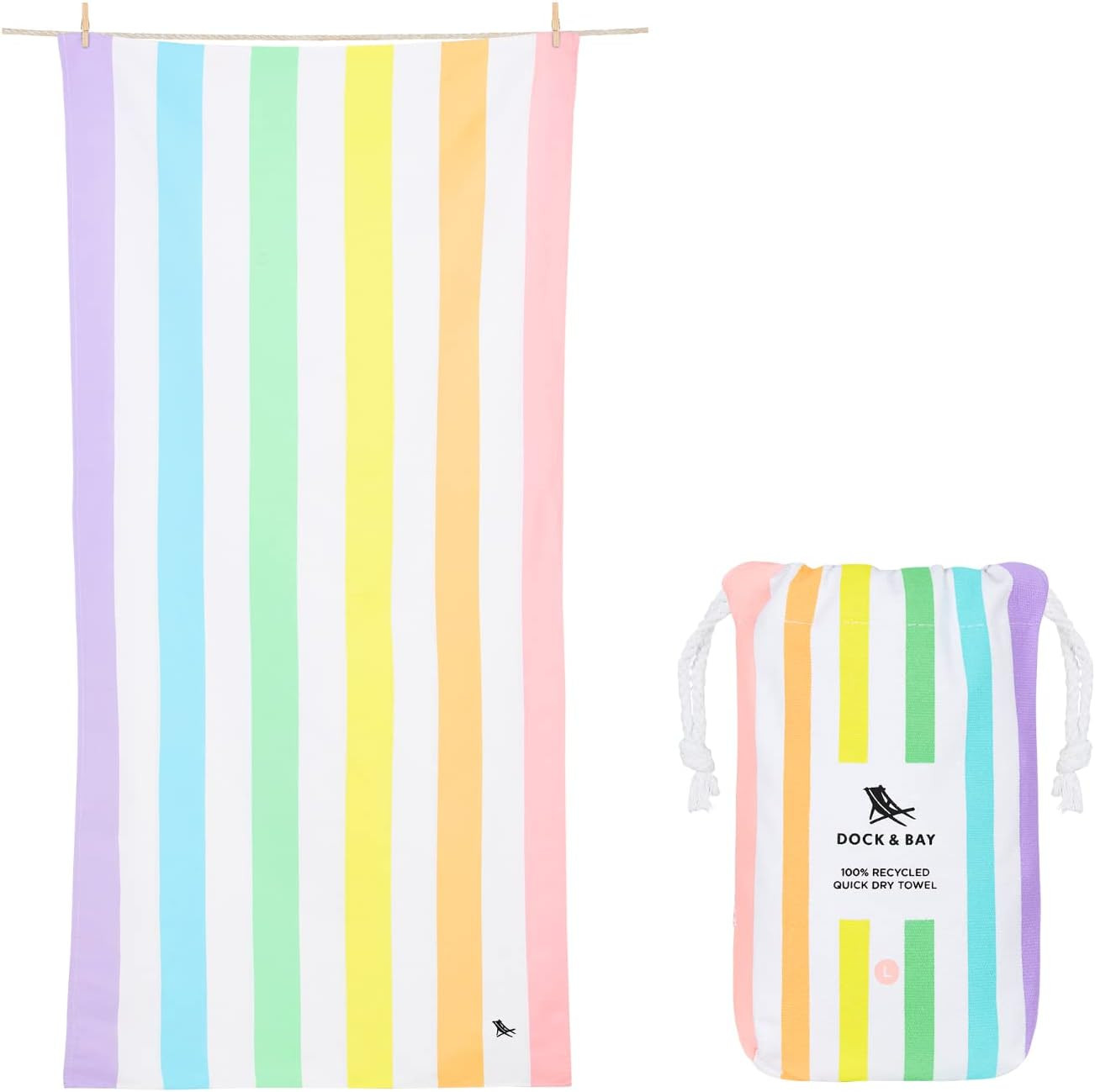 Dock & Bay Beach Towel - Quick Dry, Sand Free - Compact, Lightweight - 100% Recycled - Includes B... | Amazon (US)