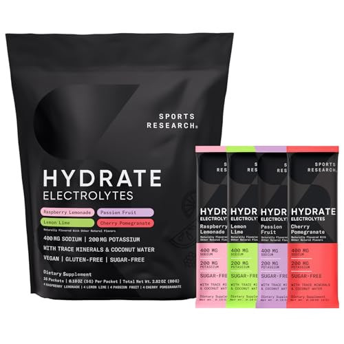 Sports Research® Hydrate Electrolytes Powder Packets - Sugar-Free & Naturally Flavored with Vitamins, Minerals, and Coconut Water - Supports Hydration - 16 Packets - Variety Pack | Amazon (US)