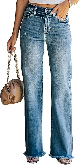Sidefeel Women Distressed High Waist Wide Leg Jeans Denim Pants | Amazon (US)