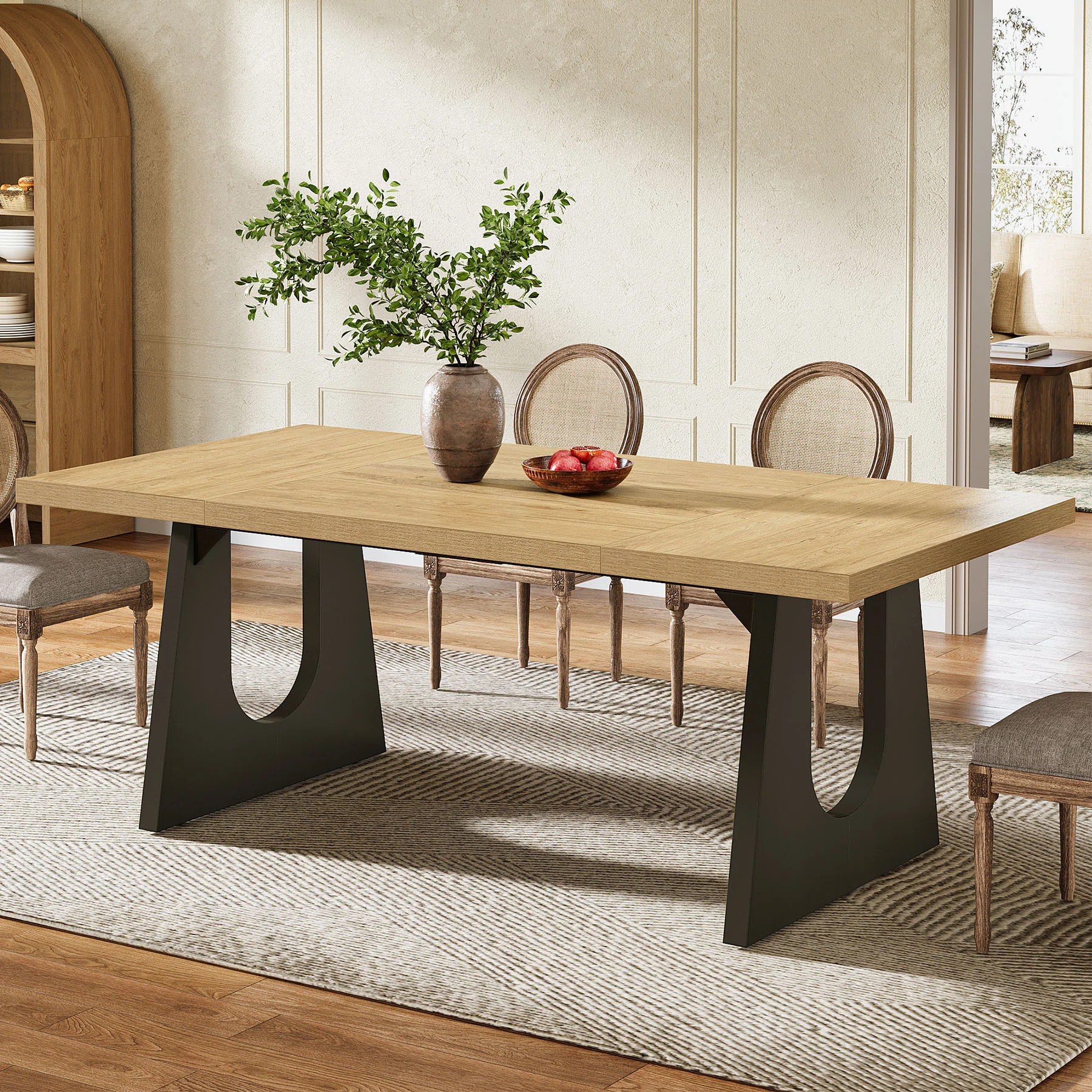 Wood Dining Table For 6-8 People, 70.8" Modern Rectangle Kitchen Table With Wood Base For Dining Room | Wayfair North America