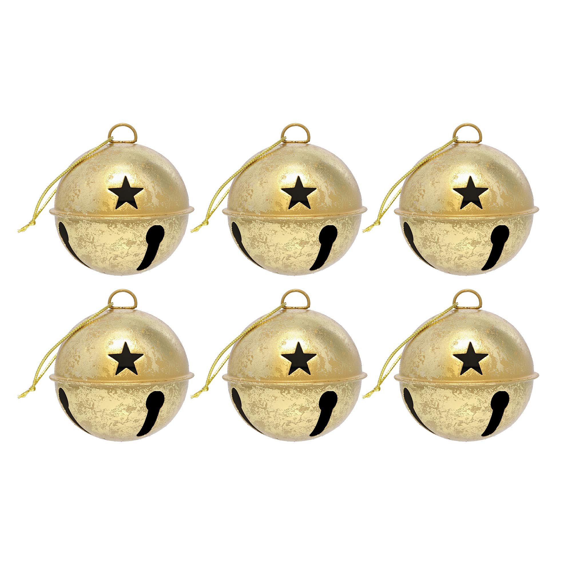 Haute Decor Jingle Bell Christmas Tree Ornaments, 3.35-inch Diameter, 6-Pack (Gold Foil) | Amazon (US)