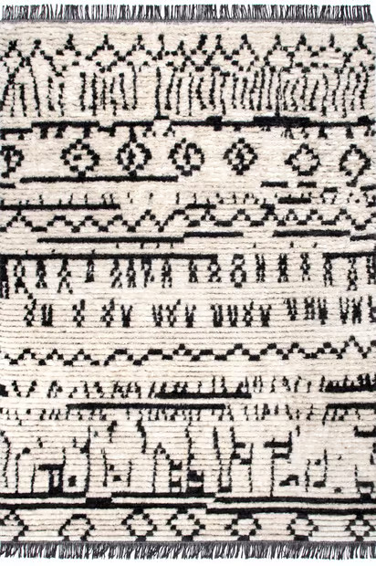 Beige Tribal Mural Tasseled Area Rug | Rugs USA