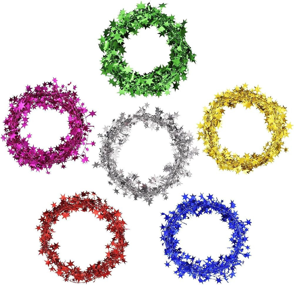 Assort Color Small Star Christmas Metallic Garland Wired Garland, 6 Colors 6 Rolls, 7.5 Meters Ea... | Amazon (US)