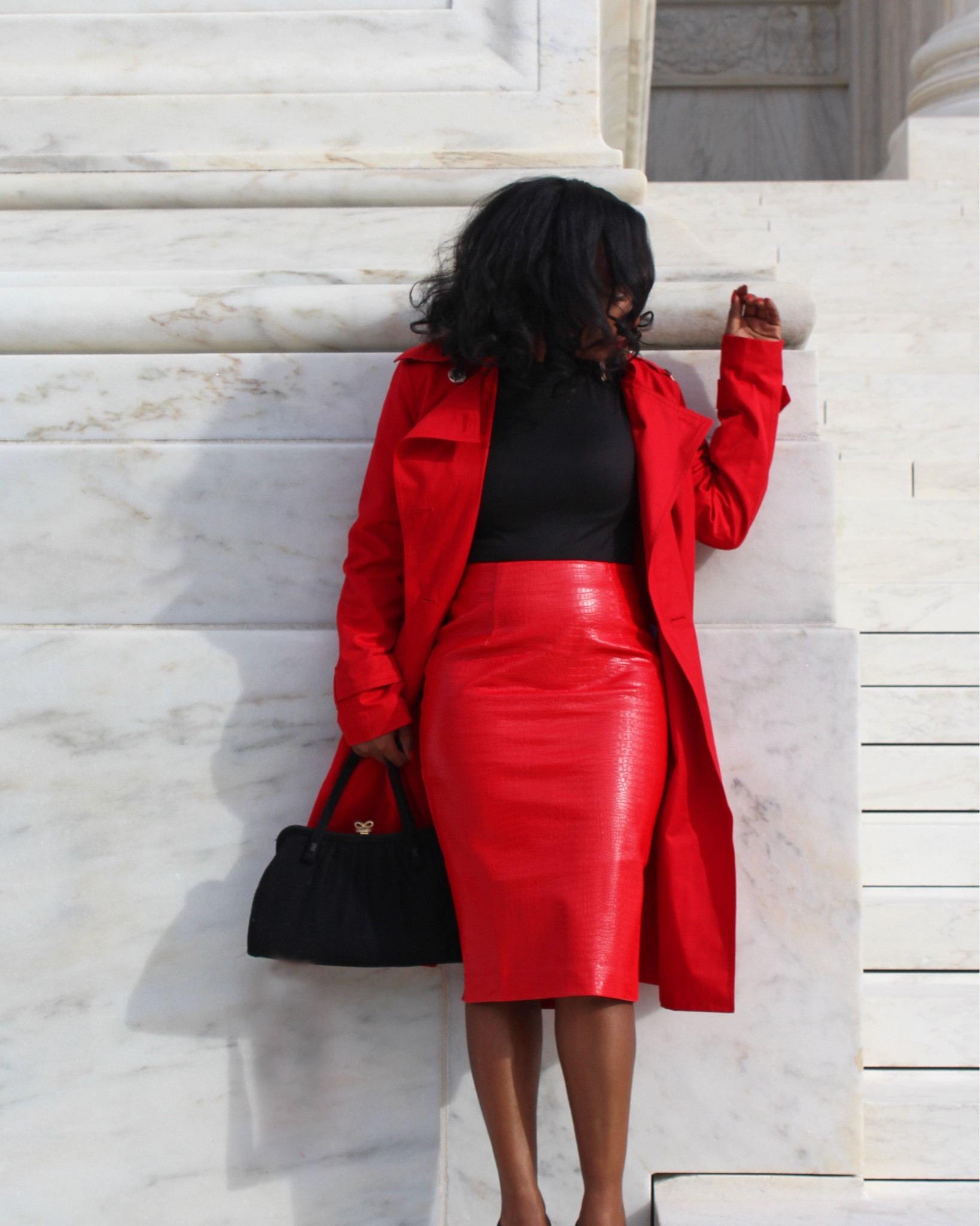 Classy valentines day outfit❤️ Featuring a statement red crocodile embossed pencil skirt and a red trench coat. Perfect for the office, happy hour, or date night.💋 

#LTKValentine #LTKOver40 #LTKootd