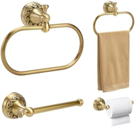 2 Pieces Set Antique Brass Toilet Paper Holder Brass Hand Towel Ring Tissue Roll Paper Hanger Ova... | Amazon (US)